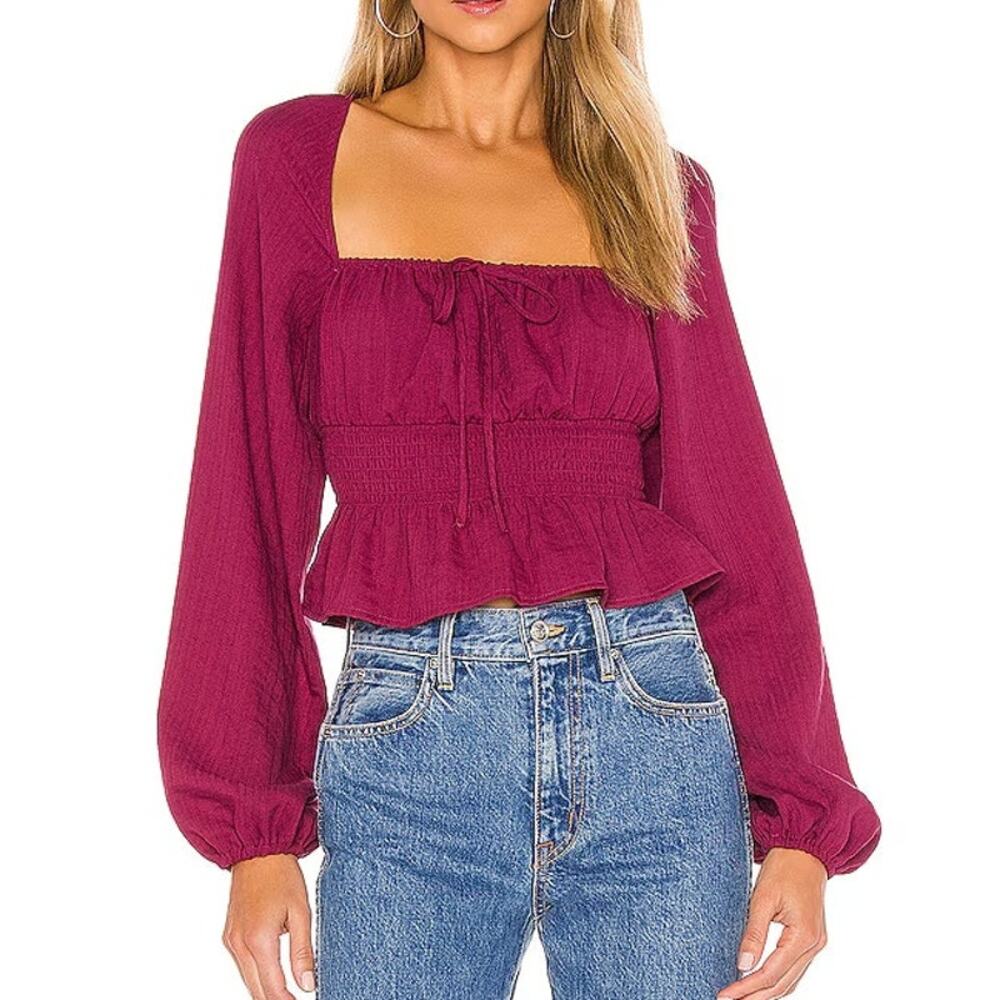 Tularosa Luca Top Puff Sleeve Smocked Waist Magenta Cottagecore Women's Med
